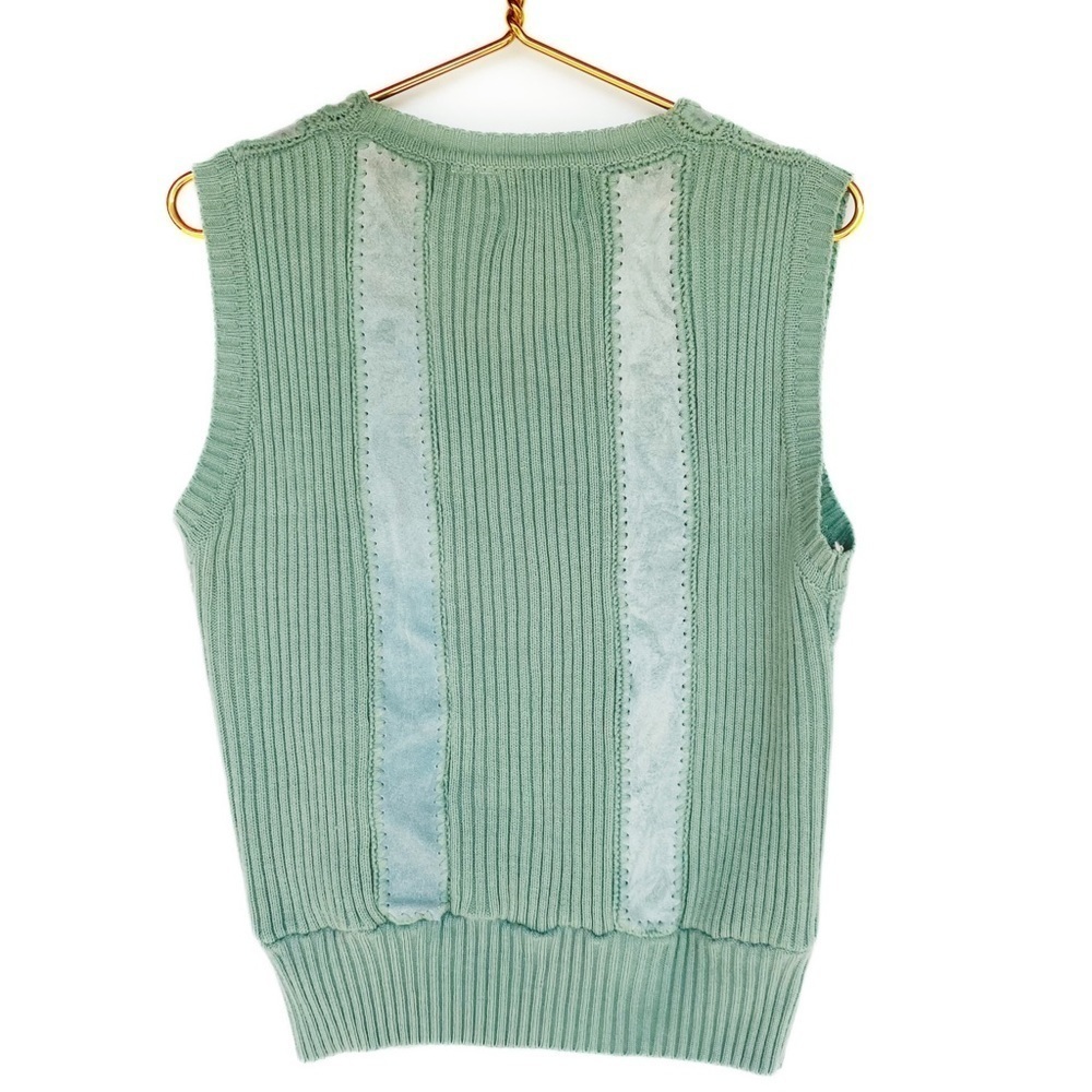 Vtg Leather Patchwork Vest in sage green Womens size M - Picture 3 of 6
